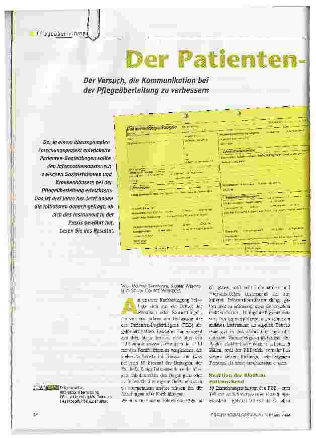 Vorschauseite 1: Der Patienten-BegleitbogenDer Versuch, die Kommunikation bei der Pflegeüberleitung zu verbessern