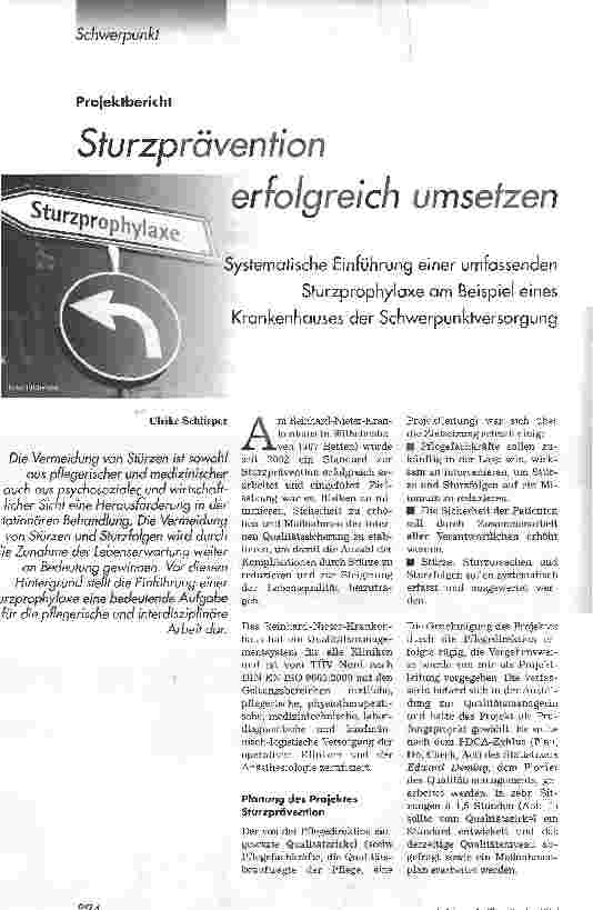 Vorschauseite 1: Sturzprävention erfolgreich umsetzenSystematische Einführung einer umfassenden Sturzprophylaxe am Beispiel eines Krankenhauses der chwerpunktversorgung