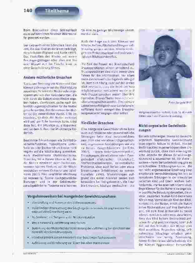 Vorschauseite 5: Gedeihstörungen bei gestillten SäuglingenMangelnde Gewichtszunahme bei gestillten Säuglingen kann verschiedene Ursachen haben, doch sehr oft liegt die Ursache für das schlechte Ge…