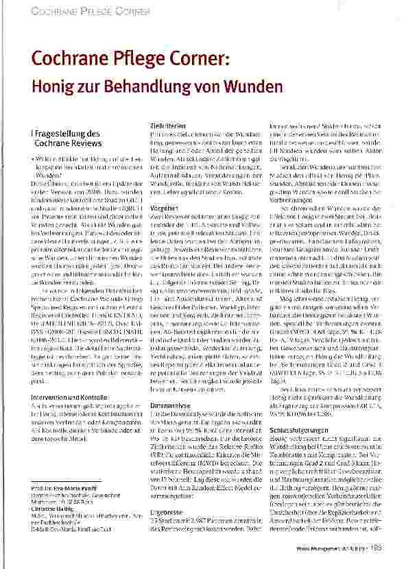 Vorschauseite 1: Cochrane Pflege Corner: Honig zur Behandlung von Wunden
