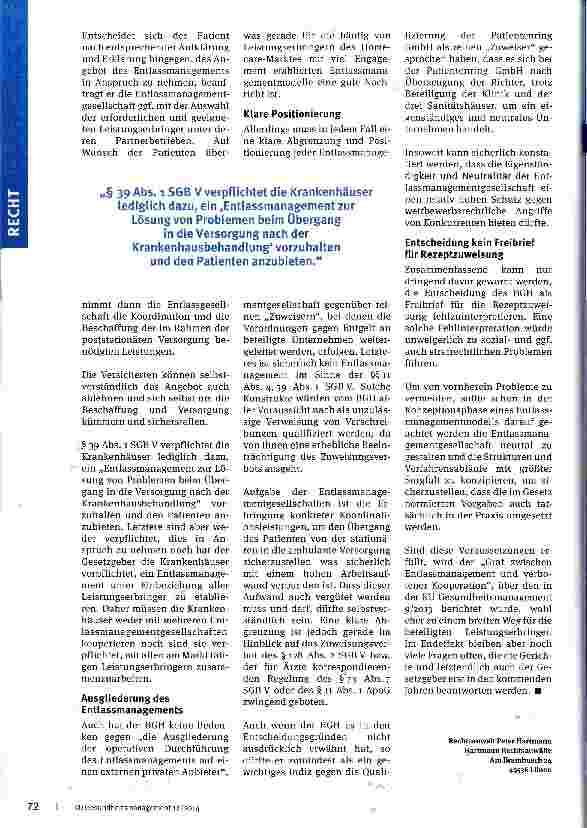 Vorschauseite 4: Entlassmanagementmodelle BGH bestätigt Zulässigkeit von Kooperationen