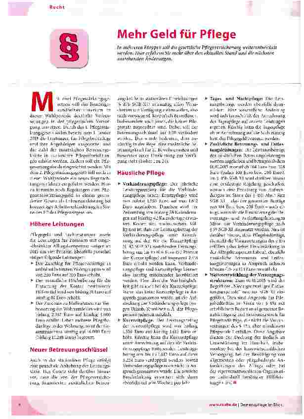 Vorschauseite 1: Mehr Geld für Pflege