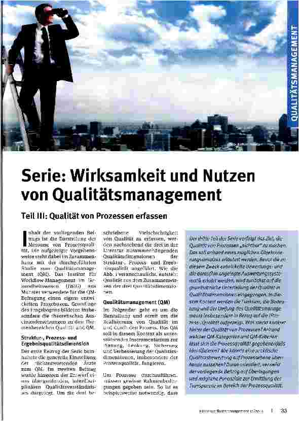 Vorschauseite 1: Serie: Wirksamkeit und Nutzen von Qualitätsmanagement