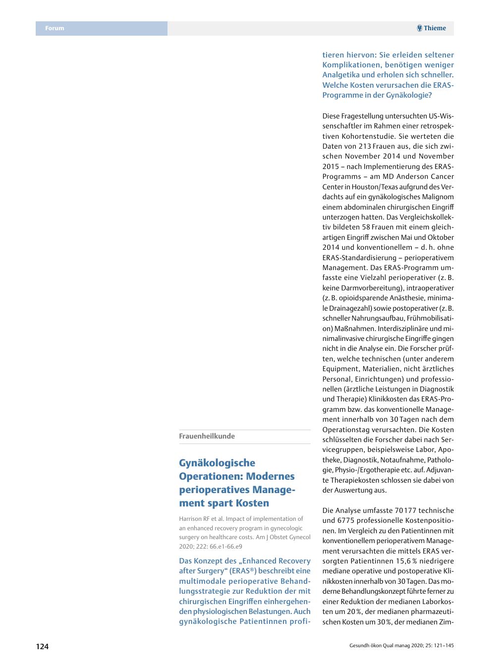 Vorschauseite 1: Frauenheilkunde – Gynäkologische Operationen: Modernes perioperatives Management spart Kosten