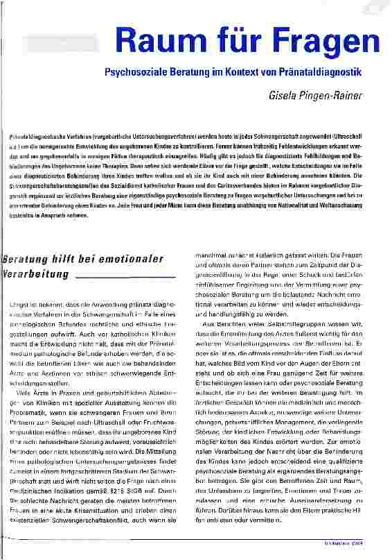 Vorschauseite 1: Raum für Fragen Psychosoziale Beratung im Kontext von Pränataldiagnostik