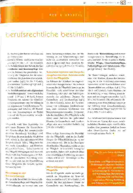 Vorschauseite 2: Wesentliche neue berufsrechtliche Bestimmungen für die Pflegepraxis in der vierten Novelle zum Gesundheitsund Krankenpflegegesetz (BGBI I 6/2004)