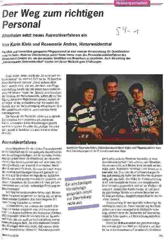Vorschauseite 1: Der Weg zum richtigen Personal Altenheim setzt neues Auswahlverfahren ein