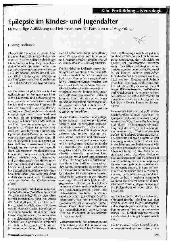 Vorschauseite 1: Epilepsie im Kindesund Jugendalter