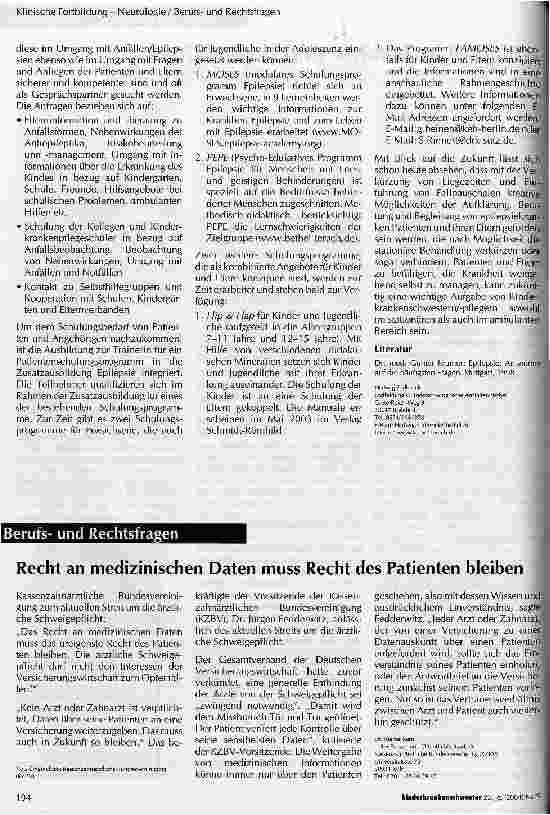 Vorschauseite 2: Epilepsie im Kindesund Jugendalter