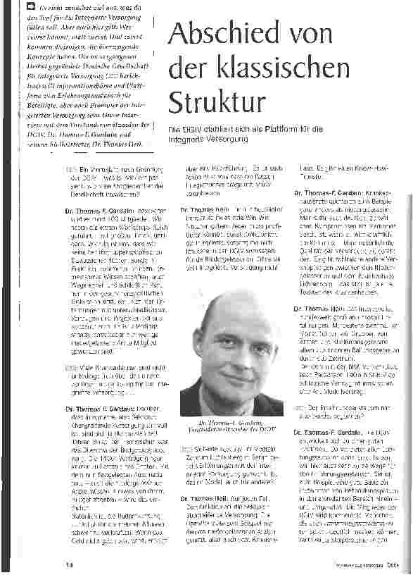 Vorschauseite 1: Abschied von der klassischen Struktur Die DGIV etabliert sich als Plattform für die Integrierte Versorgung