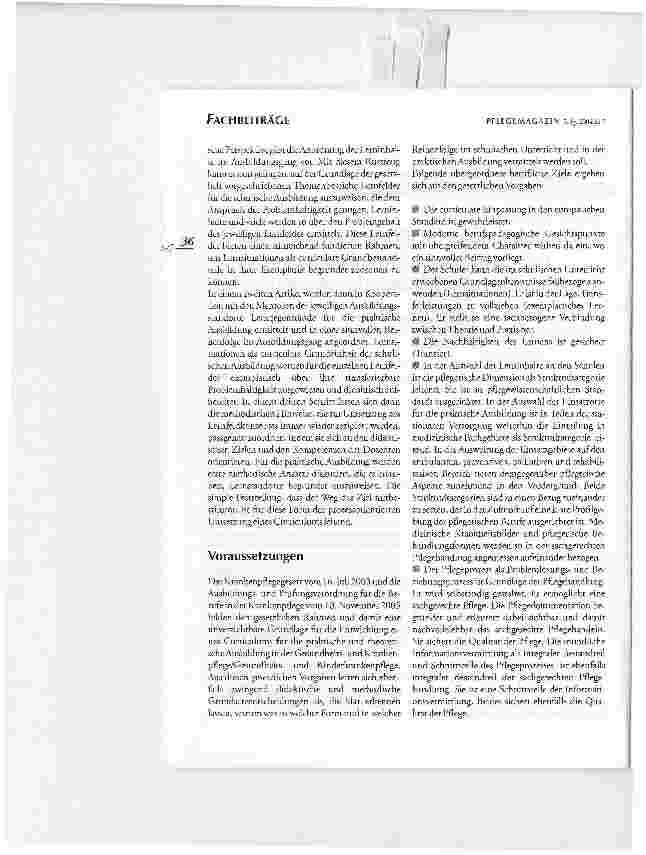 Vorschauseite 2: Fachbeiträge. Ein Curriculum für die Ausbildung in der Gesundheitsund Krankenpflege/ Gesundheitsund Kinderkrankenpflege