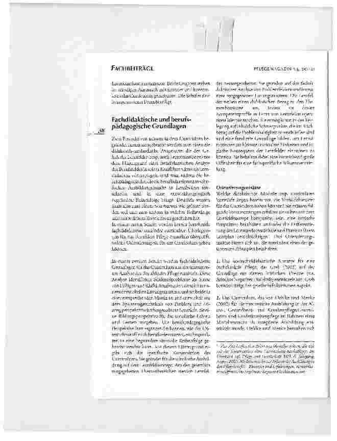 Vorschauseite 4: Fachbeiträge. Ein Curriculum für die Ausbildung in der Gesundheitsund Krankenpflege/ Gesundheitsund Kinderkrankenpflege