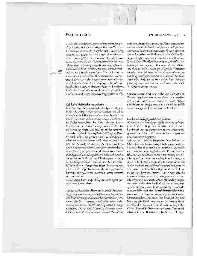 Vorschauseite 6: Fachbeiträge. Ein Curriculum für die Ausbildung in der Gesundheitsund Krankenpflege/ Gesundheitsund Kinderkrankenpflege
