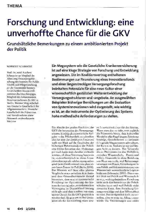 Vorschauseite 1: Forschung und Entwicklung: eine unverhoffte Chance für die GKV