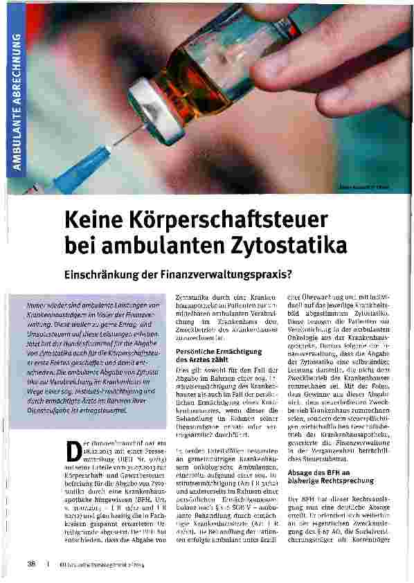 Vorschauseite 1: Keine Körperschaftsteuer bei ambulanten Zytostatika