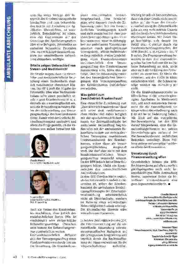Vorschauseite 3: Keine Körperschaftsteuer bei ambulanten Zytostatika