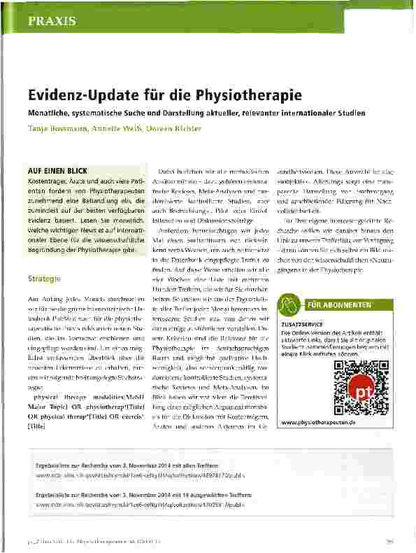Vorschauseite 1: Evidenz-Update für die Physiotherapie