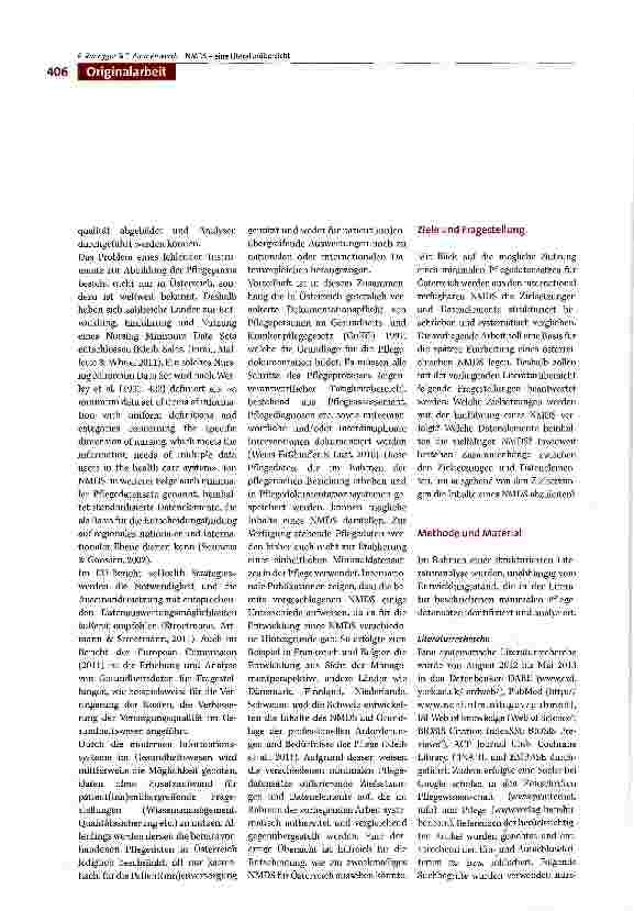 Vorschauseite 2: Nursing Minimum Data Sets (NMDS) - eine Literatur-übersicht bezüglich Zielsetzungen und Datenelementen