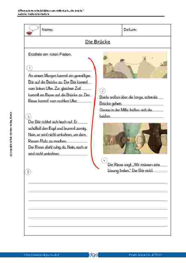 Vorschauseite 4: Differenzierte Arbeitsblätter zum Bilderbuch „Die Brücke“