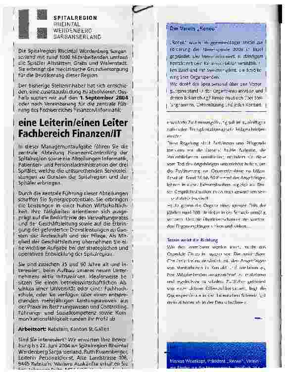 Vorschauseite 2: Zuwenig Organspenden -auch die Spitäler sind gefordert