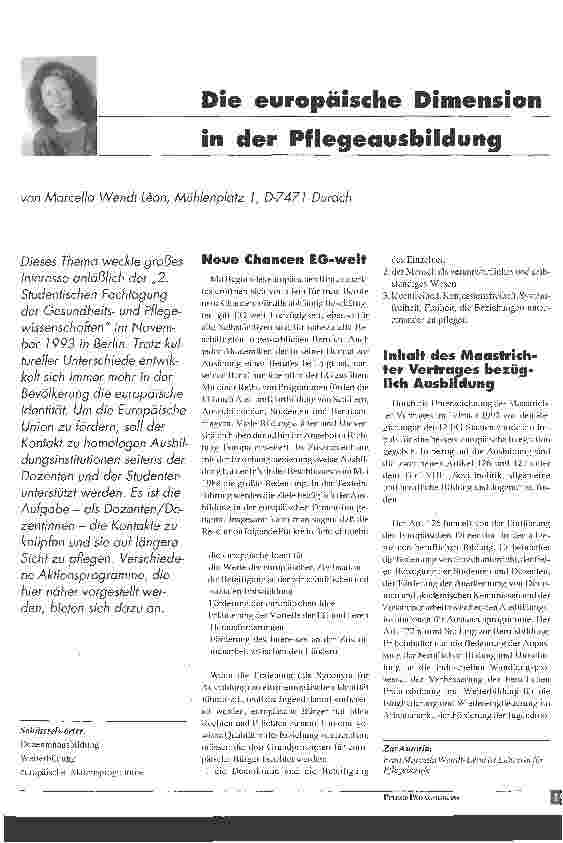 Vorschauseite 1: Die europäische Dimension in der Pflegeausbildung