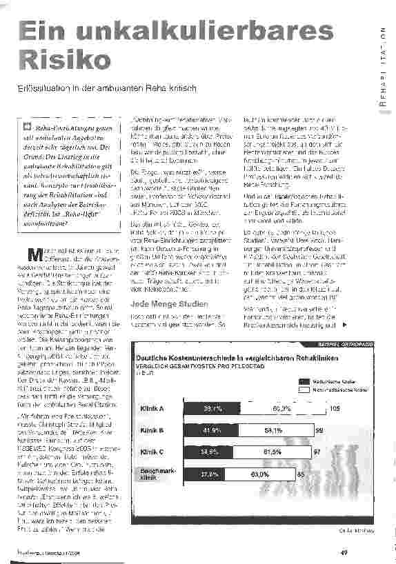 Vorschauseite 1: Ein unkalkulierbares Risiko Erlössituation in der ambulanten Reha kritisch
