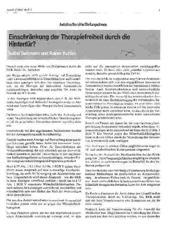 Vorschauseite 1: Einschränkung der Therapiefreiheit durch die Hintertür?