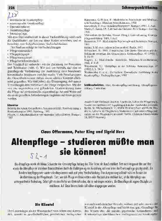 Vorschauseite 1: Altenpflege - studieren müßte man sie können!