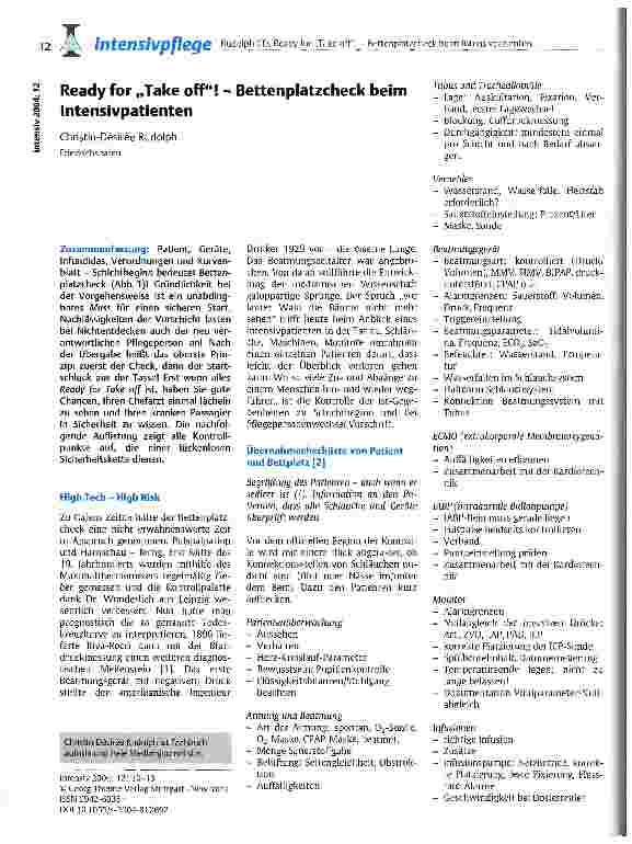 Vorschauseite 1: Ready for Take off! Bettenplatzcheck beim Intensivpatienten