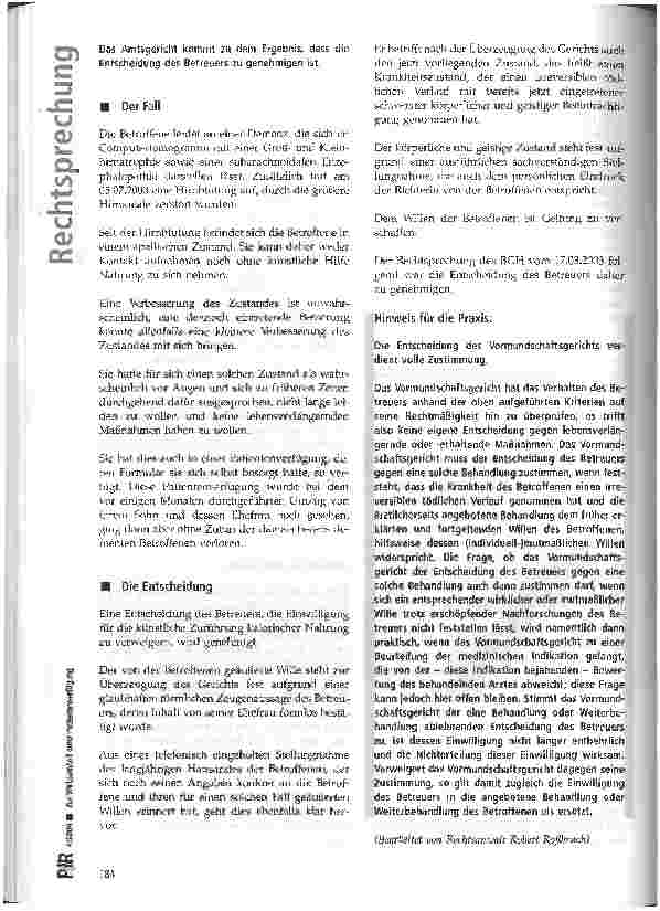 Vorschauseite 2: Zur Wirksamkeit einer Patientenverfügung AG Kaufbeuren, Beschluss vom 24.07.2003