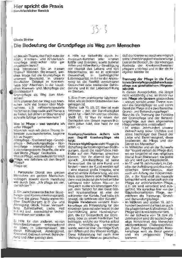 Vorschauseite 1: Die Bedeutung der Grundpflege als Weg zum Menschen