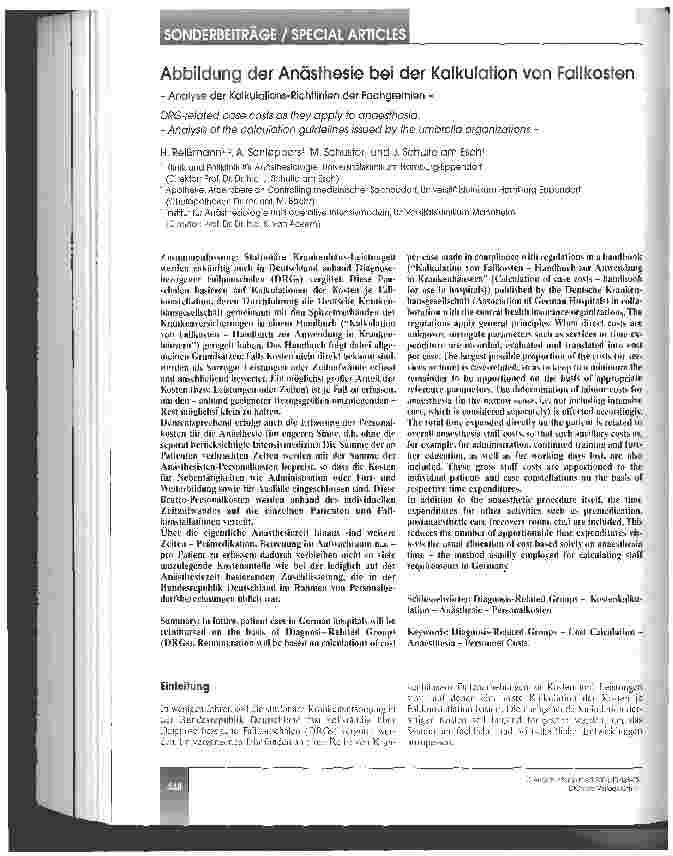 Vorschauseite 1: Abbildung der Anästhesie bei der Kalkulation von Fallkosten
