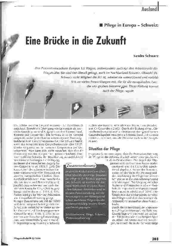 Vorschauseite 1: Eine Brücke in die Zukunft Pflege in Europa - Schweiz