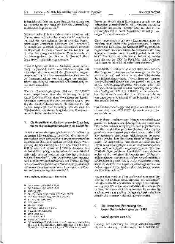 Vorschauseite 4: Zur Hilfe bei Krankheit bei mittellosen PersonenBetrachtungen aus Anlass des In-Kraft-Tretens des GKV-Modernisierungsgesetzes (GMG)