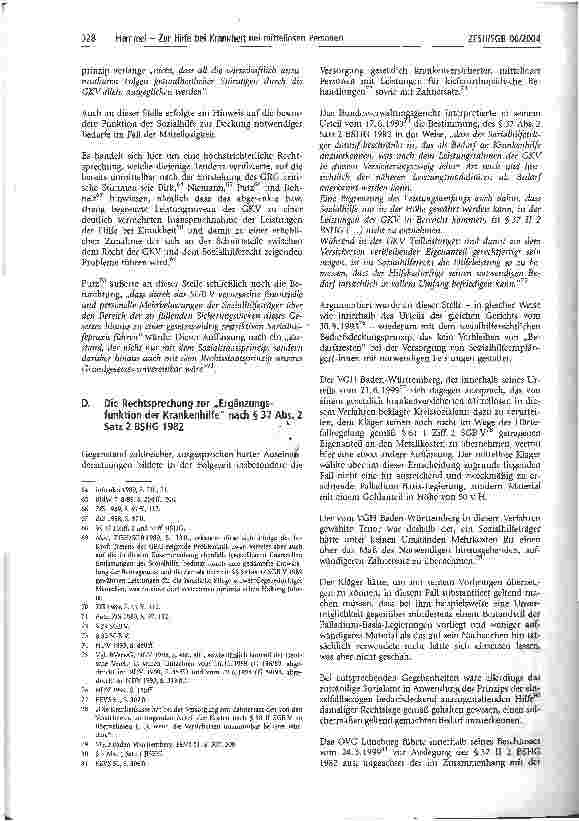 Vorschauseite 6: Zur Hilfe bei Krankheit bei mittellosen PersonenBetrachtungen aus Anlass des In-Kraft-Tretens des GKV-Modernisierungsgesetzes (GMG)