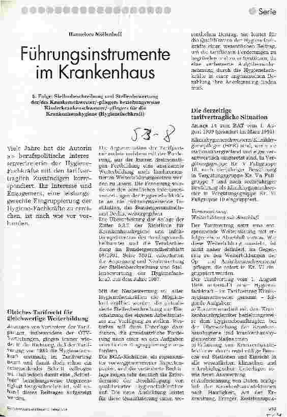 Vorschauseite 1: Führungsinstrumente im Krankenhaus 5. Folge: Stellenbeschreibung und Bewertung des Kinder/Krankenpflegers für Krankenhaushygiene (Hygienefachkraft)