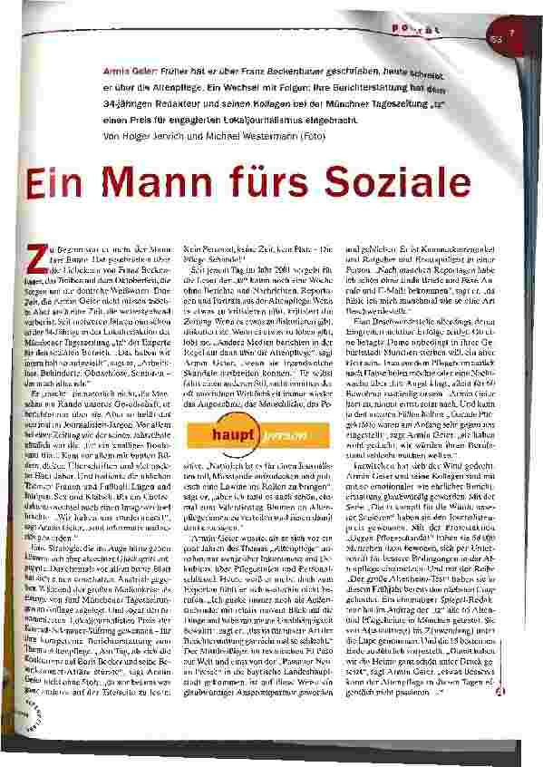 Vorschauseite 1: Ein Mann fürs Soziale Porträt