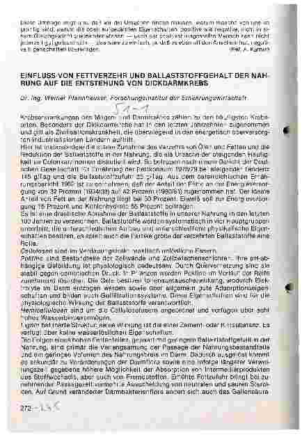 Vorschauseite 1: Einfluss von Fettverzehr und Ballaststoffgehalt der Nahrung auf die Entstehung von Dickdarmkrebs