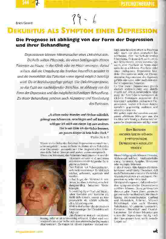 Vorschauseite 1: Dekubitus als Symptom einer Depression Die Prognose ist abhängig von der Form der Depression und ihrer Behandlung