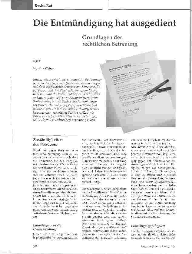 Vorschauseite 1: Die Entmündigung hat ausgedient. Grundlagen der rechtlichen BetreuungTeil 2