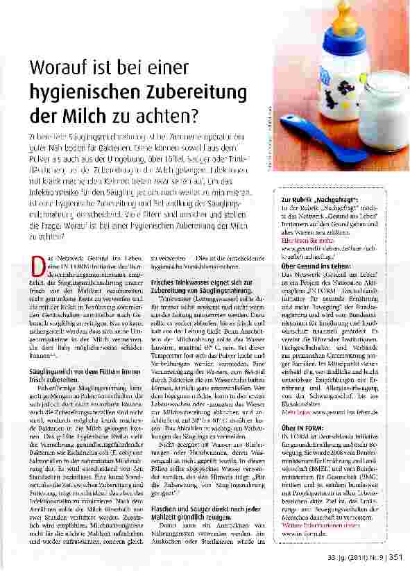 Vorschauseite 1: Worauf ist bei einer hygienischen Zubereitung der Milch zu achten?