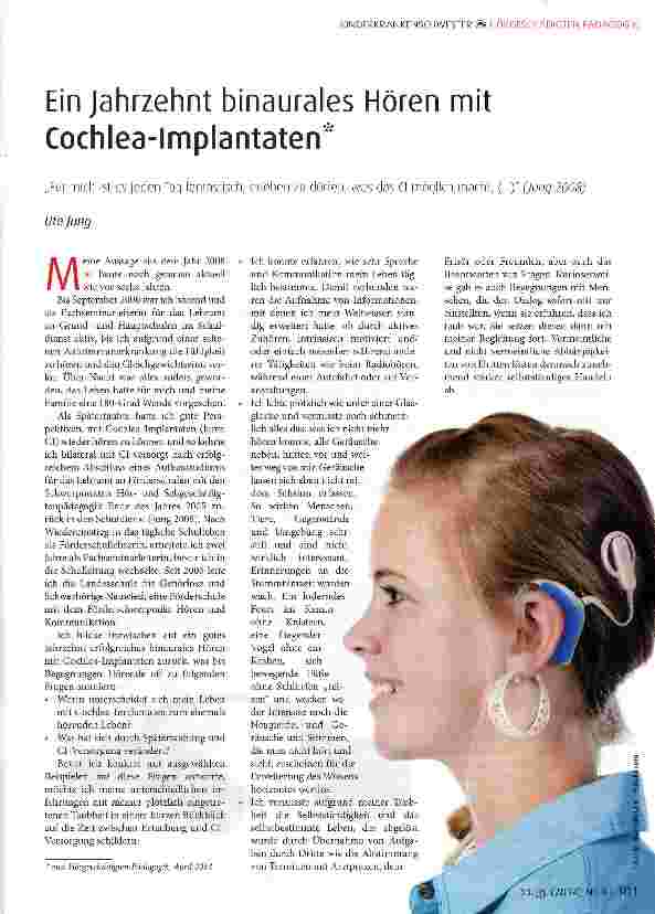 Vorschauseite 1: Ein Jahrzehnt binaurales Hören mit Cochlea-Implantaten