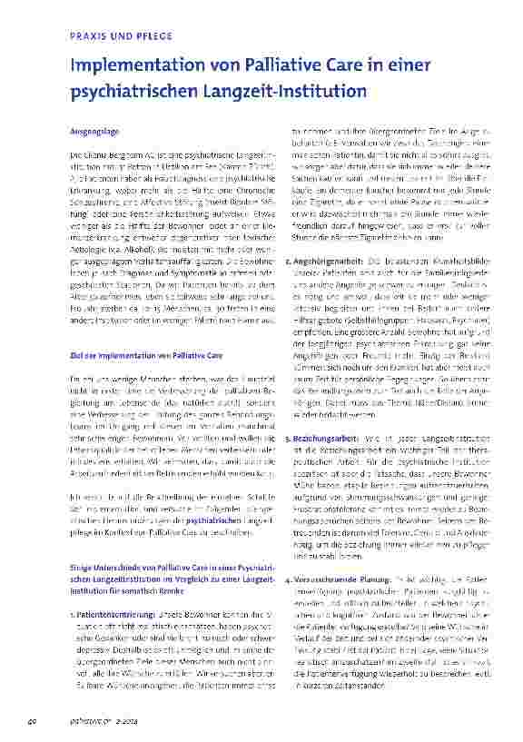 Vorschauseite 1: Implementation von Palliative Care in einer psychiatrischen Langzeit- Institution