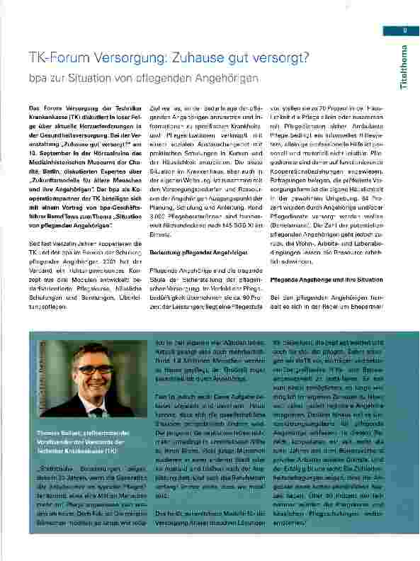 Vorschauseite 1: TK-Forum Versorgung: Zuhause gut versorgt? bpa zur Situation von pflegenden Angehörigen