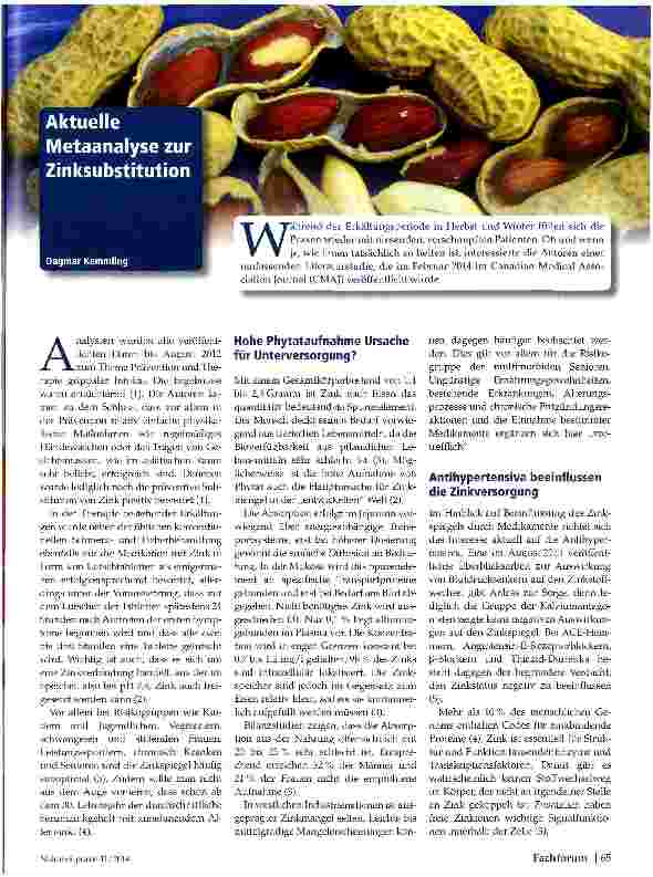 Vorschauseite 1: Aktuelle Metaanalyse zur Zinksubstitution