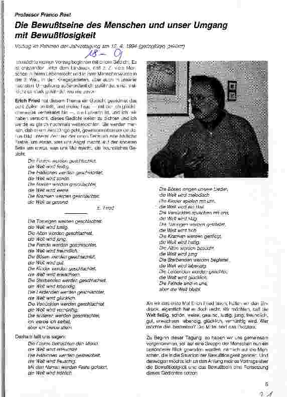 Vorschauseite 1: Die Bewußtseine des Menschen und unser Umgang mit Bewußtlosigkeit Vortrag, Jahrestagung 12.4.94 (gekürzt)