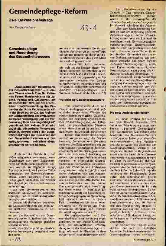 Vorschauseite 1: Gemeindepflege-Reform Zwei Diskussionsbeiträge
