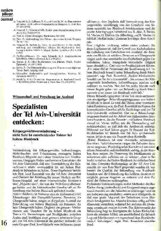 Vorschauseite 1: Spezialisten der Tel Aviv-Universität entdecken: Körpergewichtsverminderung - nicht Salz ist entscheidender Faktor bei hohem Blutdruck