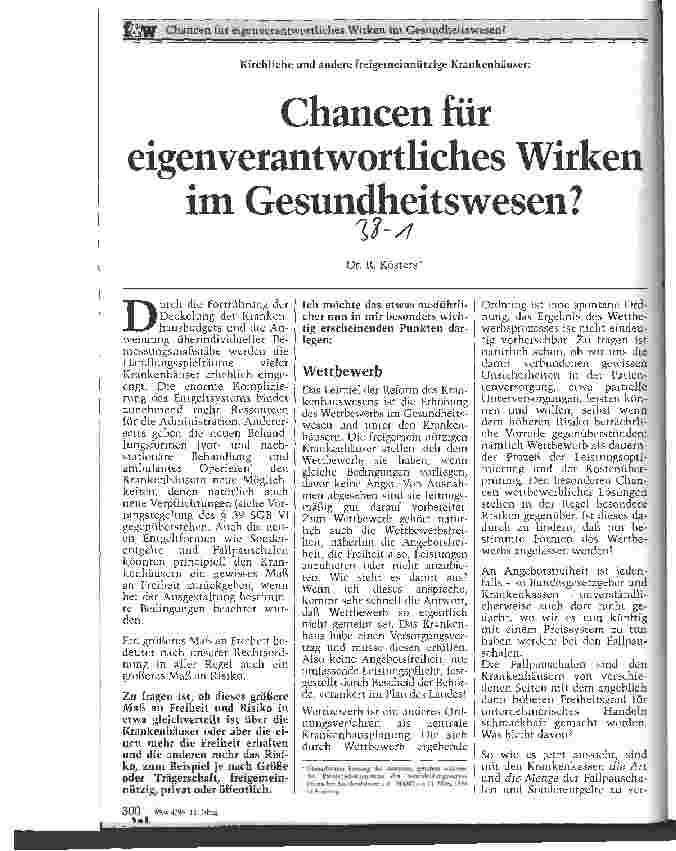 Vorschauseite 1: Chancen für eigenverantwortliches Wirken im Gesundheitswesen? Kirchliche und andere freigemeinnützige Krankenhäuser