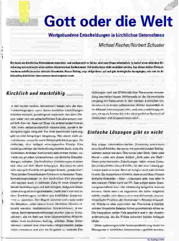 Vorschauseite 1: Gott oder die Welt - Wertgebundene Entscheidungen in kirchlichen Unternehmen